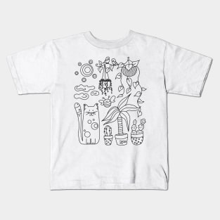 Looking out - Cat & Plants Kids T-Shirt